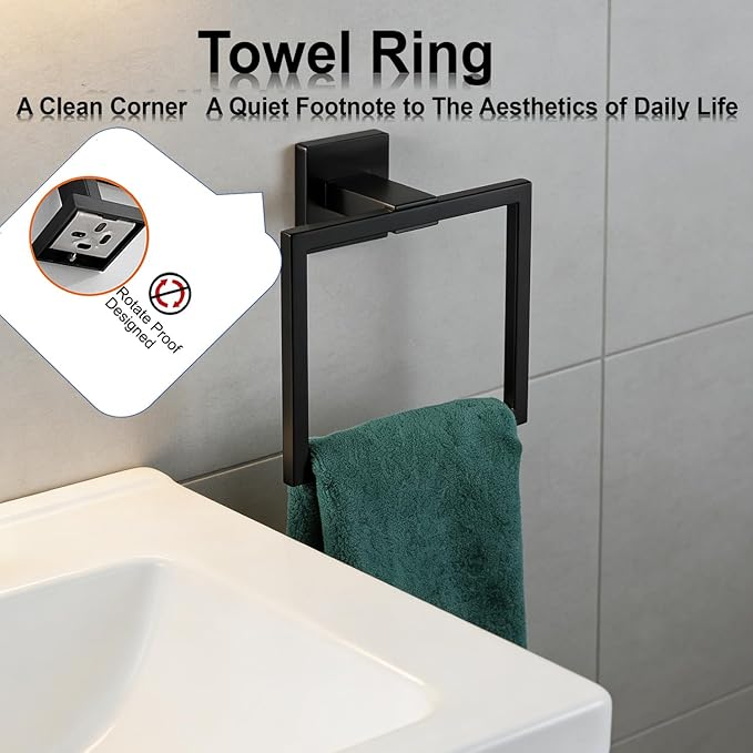 Bathroom Hardware Set 20 Piece Brushed Nickel Bathroom Accessories Set SUS304 Towel Bar Set Includes 4 Towel Bar 24 Inch+4 Towel Holder+4 Toilet Paper Holder+8 Towel Hooks (20, Matte Black)