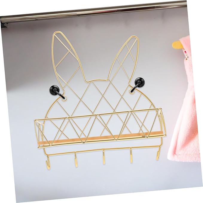 HOMSFOU Bathroom Wall-Mounted Storage Rack with Hooks No Simple and Practical Shelf for Bathroom Sundries Increases Storage Capacity Easy to Install and Remove