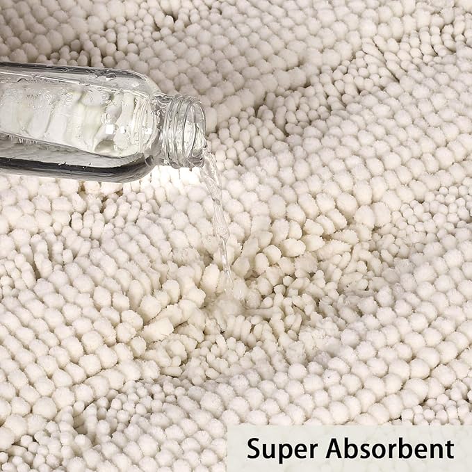 Turquoize Chenille Bathroom Rugs Set Non-Slip Bath Mats for Bathroom Super Absorbent Shaggy Shower Mat for Tub Kitchen Plush Bath Rug Plus U Toilet Mat (Standard: 20" x 32" and 20" x 20" U), Ivory