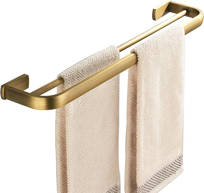 Flybath Double Towel Bar Rail Brass Antique Towel Holder Rack Wall Mounted, Brushed Brass