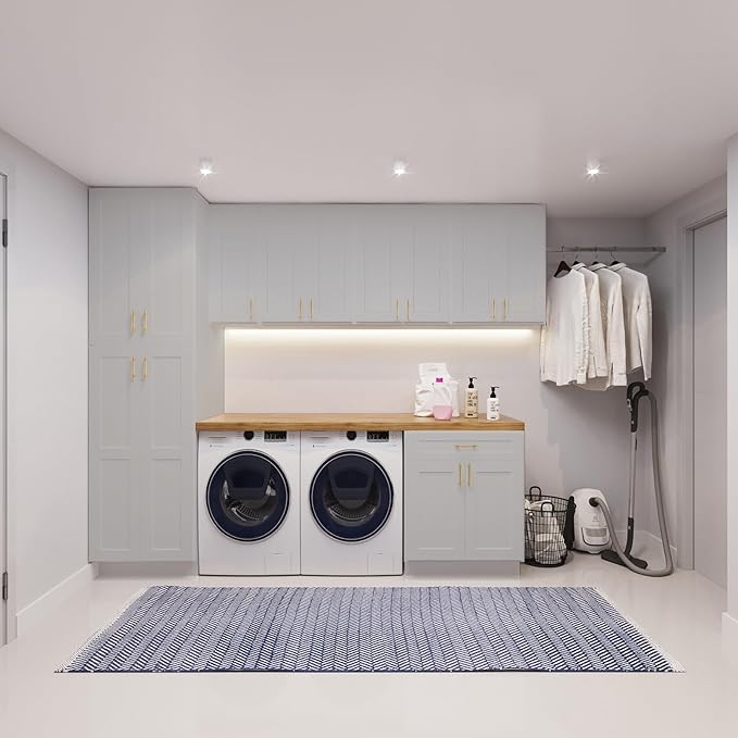 ROOMTEC (Light Gray Wood Wall Cabinet, RTA Single Door Medicine Cabinet with Adjustable Shelves and Soft-Close Door for Kitchen, Bathroom, and Laundry. 12" D*12" W*30" H