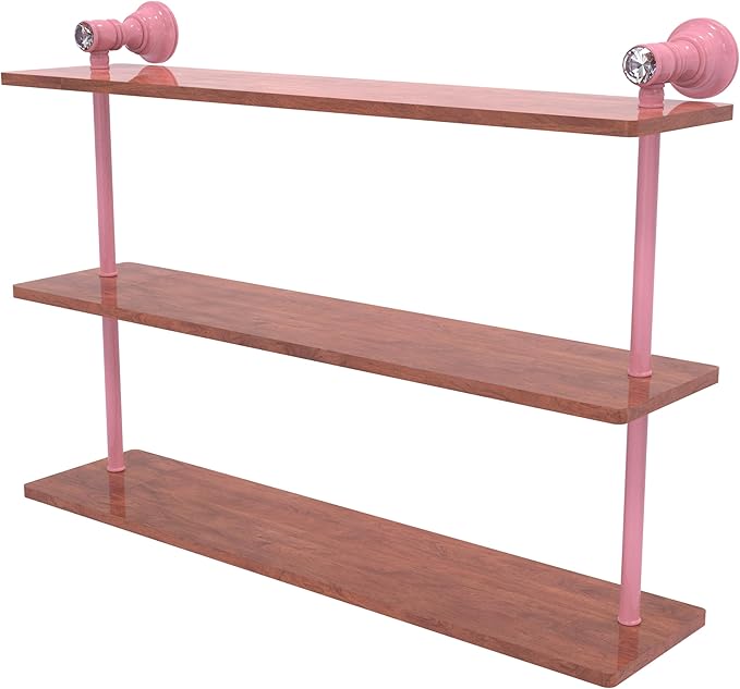 Allied Brass CC-5-22-IRW-PNK Carolina Crystal Collection 22 Inch Triple Wood Shelf, Pink