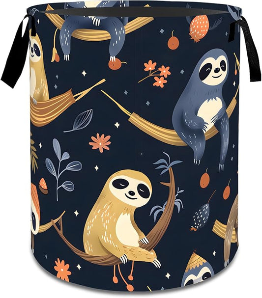 Cute Sloth Laundry Basket,Dirty Clothes Hamper,Animal Hammock and Starry Night Forest Storage Bin Gifts,Waterproof Oxford Cloth Baskets for Bathroom,Bedroom,Home Decoration(19.7" x 15.8")