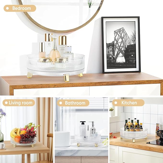 Makeup Perfume Organizer, 360° Rotating Lazy Susan Storage Tray, Large Capacity Cosmetics Storage Display Case for Countertop Bedroom Bathroom and Kitchen(11.02''×11.02''×4.33'')