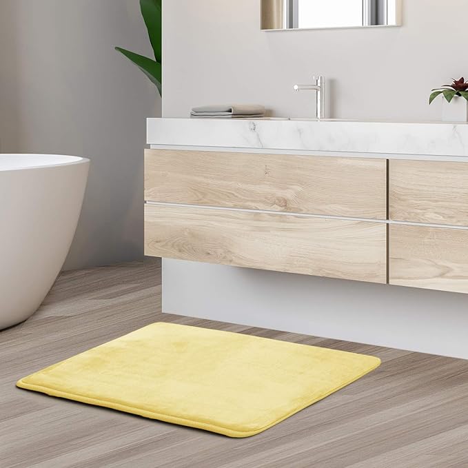 Clara Clark Bathroom Rugs, Velvet Memory Foam Bath Mat, Non-Slip, Machine Washable Bath Rugs - Dries Quickly, Ultra Soft Plush Bath Mats for Bathroom, 17 x 24, Mellow Yellow