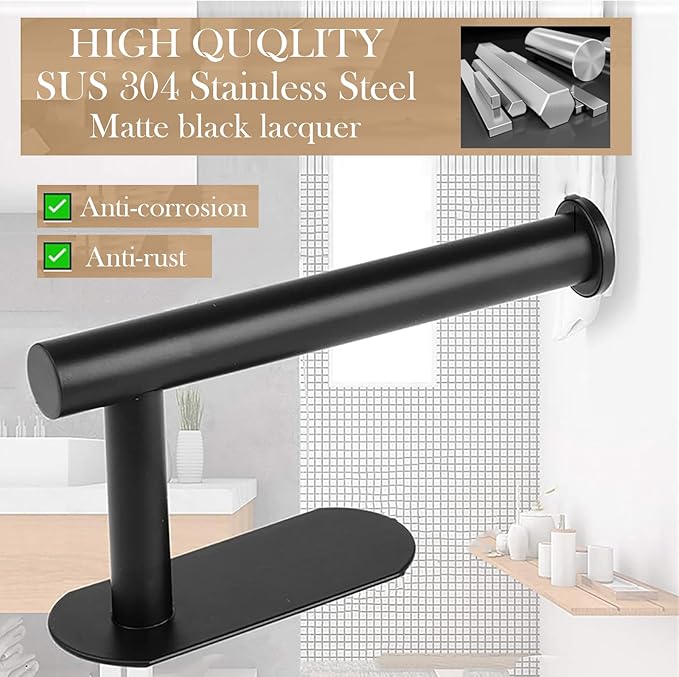 JOPOFI Toilet Paper Holder - Self Adhesive Toilet Paper Holder Wall Mount for Bathroom, SUS 304 Stainless Steel Command Strip Toilet Paper Roll Holder Stick On Wall, No Drilling - Matte Black（2 Pcs）