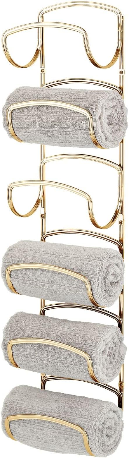 mDesign Metal Towel Storage Unit – Bathroom Towel Storage for Towels – Practical Towel Rack Also for Bathroom Accessories – Brass
