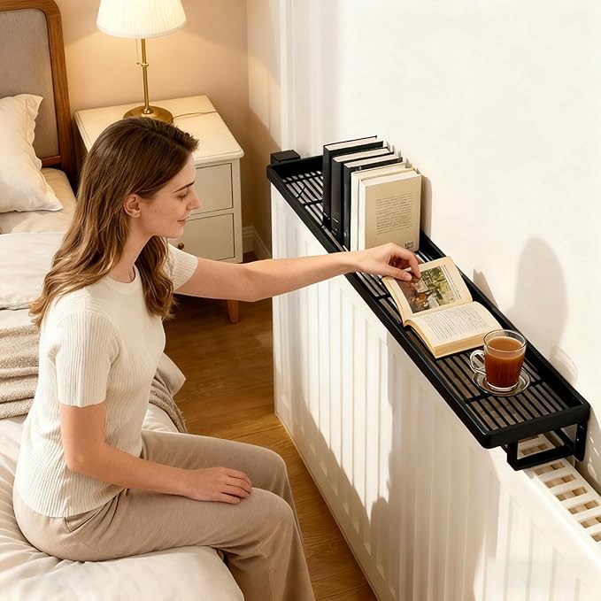 Iron Radiator Cover Shelf - Heat-Resistant No Drilling Storage Rack, Radiator Top Cover for Hotel Dorm Apartment Bedroom Living Room Bathroom Kitchen, Space-Saving Home Organization and Decorative She