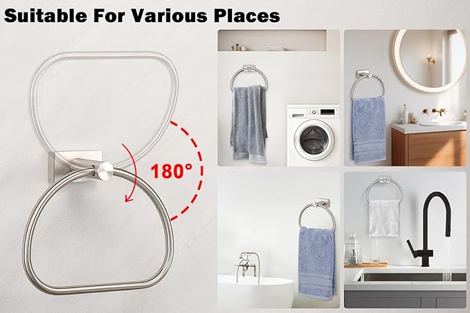 Livabber Towel Ring for Bathroom, 304 Stainless Steel Hand Towel Holder, Heavy Duty Towel Hanger for Bath, Kitchen, Hotel (2.3″ Screw-Mounted Base, Brushed Nickel)