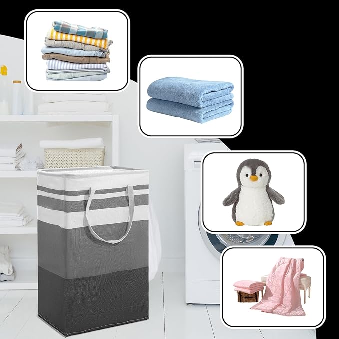 6 Pack Laundry Hamper Freestanding, Large Laundry Basket, 75 L Collapsible Tall Clothes Hamper with Easy Carry Handles for Clothes, Towels in the Family and Dorm, Gradient Grey