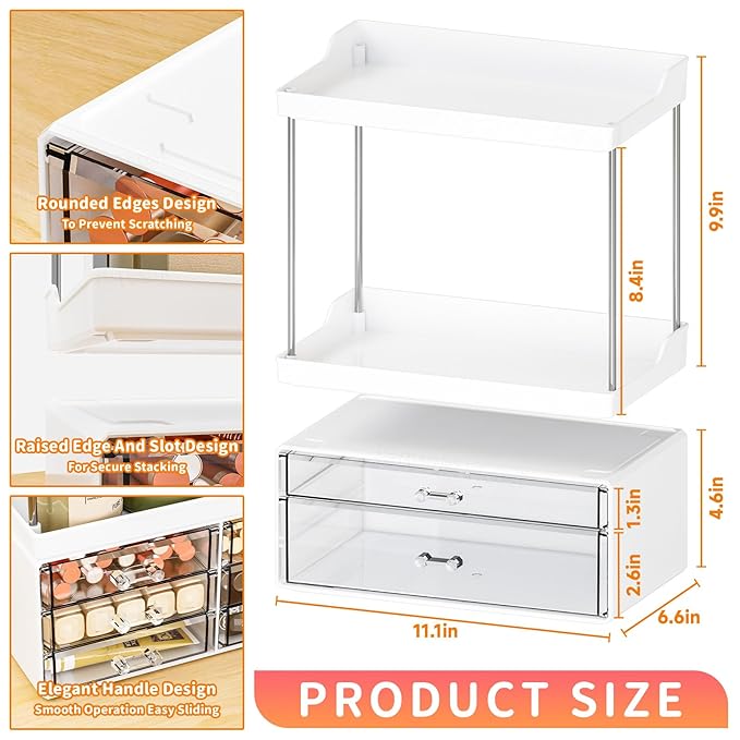 Yieach Acrylic Makeup Organizer Countertop,Large Skincare Organizer for Dresser Top,Plastic Bathroom Counter Organizers and Storage for Beauty,Cosmetic,Hair Products,Lotion and Perfume Organizer,White