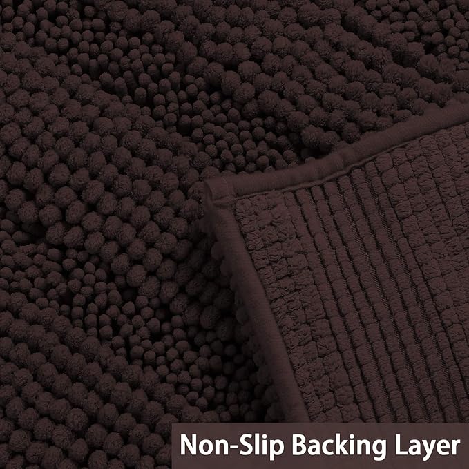 Turquoize Non Slip Shaggy Chenille Microfibers Bathroom Rug Brown Bath Room Mat Extra Long Bath Rug 47 x 17 Kitchen Rugs and Mats, Super Water Absorbent & Soft Washable Bath Rug for Bathroom, Brown