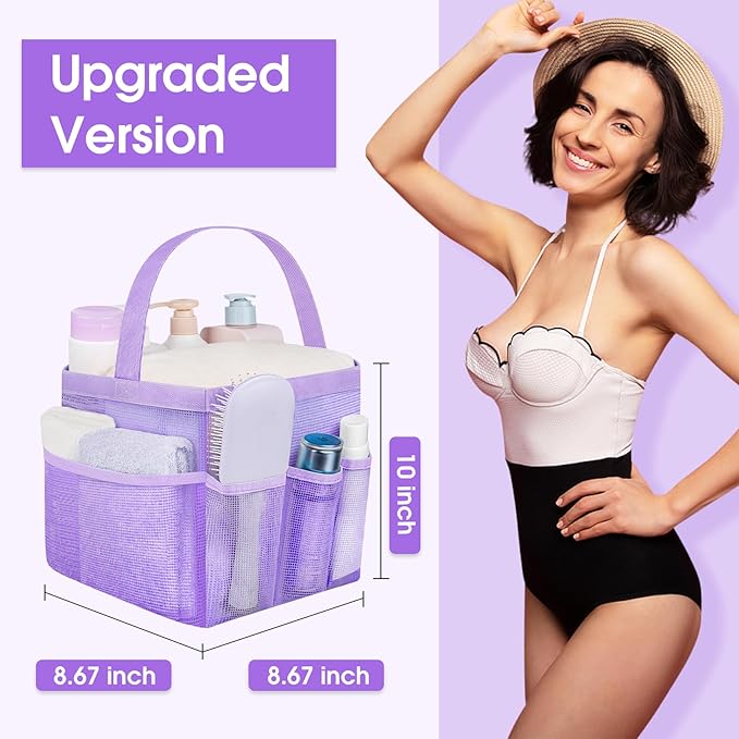 Attmu 2 Pack Mesh Shower Caddy Portable for College Dorm Room Essentials with 8 Pockets, Hanging Shower Caddy Dorm Basket, Quick Dry Shower Bag for Bathroom