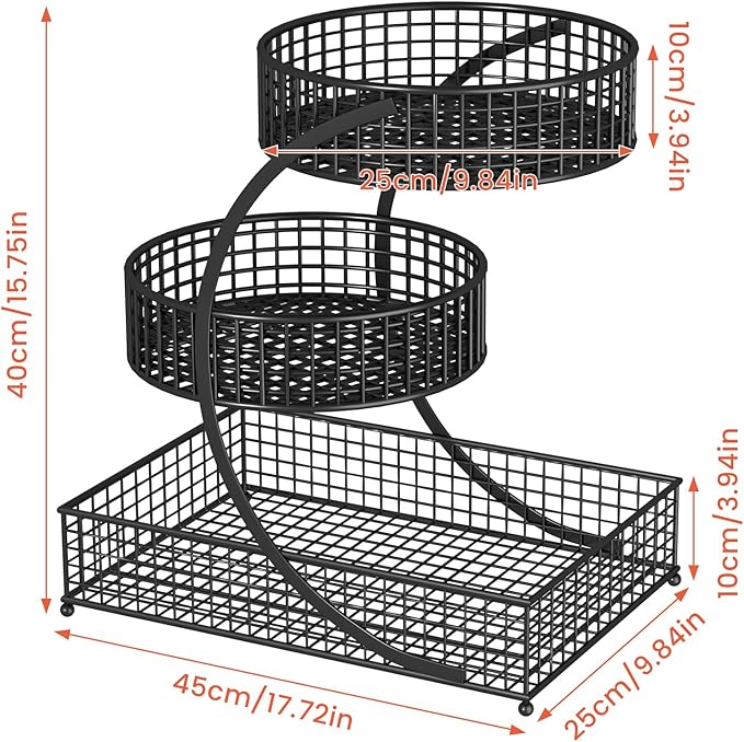 3-Tier Metal Cosmetic Organizer,Cosmetic Storage Rack for Vanity Tables,Multipurpose Metal Bathroom Organizers and Storage, Home and Office use Countertop Organizer (Round-Black)