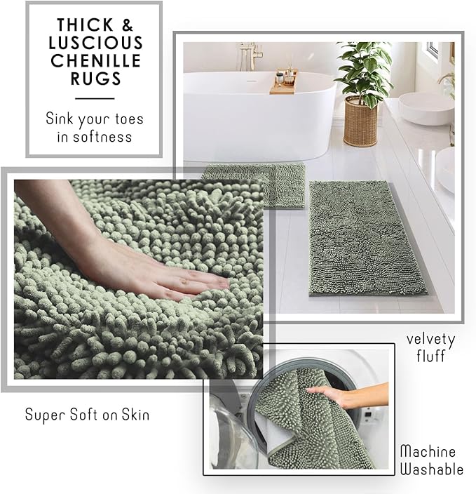 Clara Clark Bathroom Accessories Set - Bathroom Set, Bathroom Sets with Shower Curtain and Rugs, Shower Curtain Set with Trah Can - Light Sage Green - 22PC