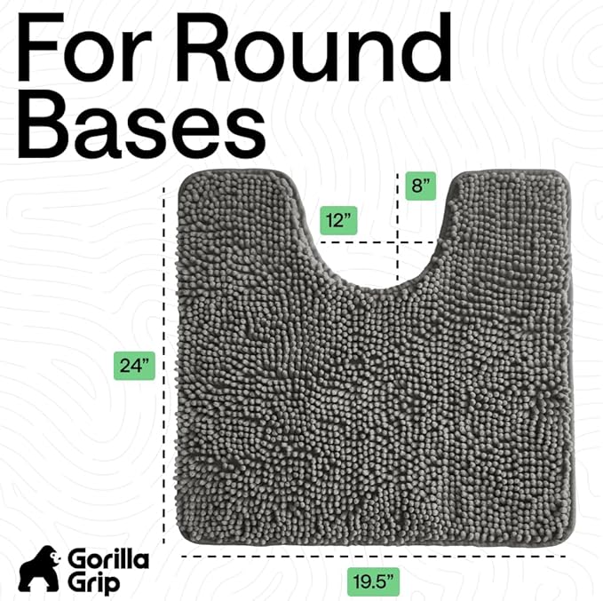 GORILLA GRIP Plush Absorbent Shaggy Chenille Bath Rug Mat for Oval Toilet Base with Rubber Backing, Machine Washable Rugs, Soft Microfiber Contour Mats for Toilets, Bathroom Decor, Charcoal