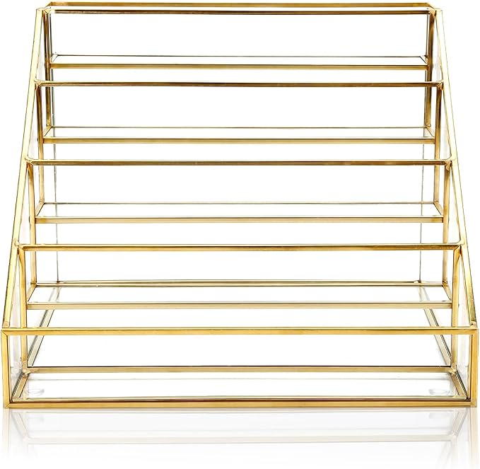 HURRISE Nail Polish Display Rack, Nail Polish Organizer,Multi-Layer Desk Shelf Glass Nail Polish Display Nail Polish Nail Art Storage Cosmetic For Nail Polish Organizer Shelf(S)