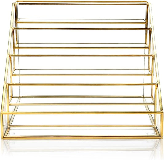 HURRISE Nail Polish Display Rack, Nail Polish Organizer,Multi-Layer Desk Shelf Glass Nail Polish Display Nail Polish Nail Art Storage Cosmetic For Nail Polish Organizer Shelf(S)
