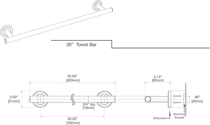 Gatco 4240A Latitude II 30-Inch Towel Bar, Wall Mounted Bathroom Towel Holder, Chrome, 32.63" Total Length
