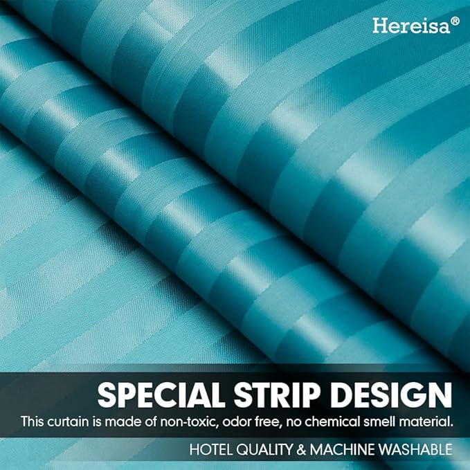 Strip White Fabric Shower Curtain with Magnets - 85 GSM Heavy Duty Waterproof Bath Curtain, 12 Reinforced Metal Grommets (72x72 Inches)