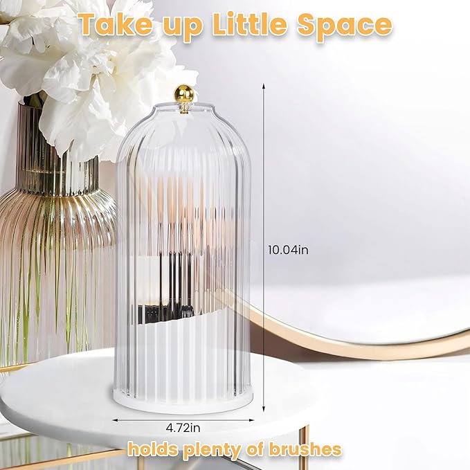 3 Tier Makeup Organizer with Clear Lid - 360° Rotating Protective Vanity Brush Holder for Bathroom Countertop White