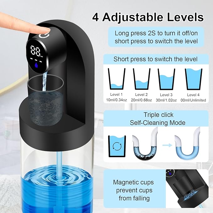 Automatic Mouthwash Dispenser for Bathroom, 20.29 oz Touchless Smart Wall-Mounted Mouth Wash Dispensers, 4 Magnetic Cups, 4 Dispensing Modes, Hands-Free Bathroom Accessories for Home Kids Family-Black