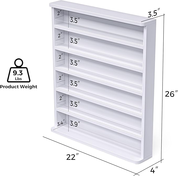 Kikihouse Wood Nail Polish Rack 2 Packs, Wall Mount Nail Polish Organizer, 6 Layers Nail Salon Storage Display Shelves Perfume Essential Oil Bottles Holder w/Acrylic Baffle, White