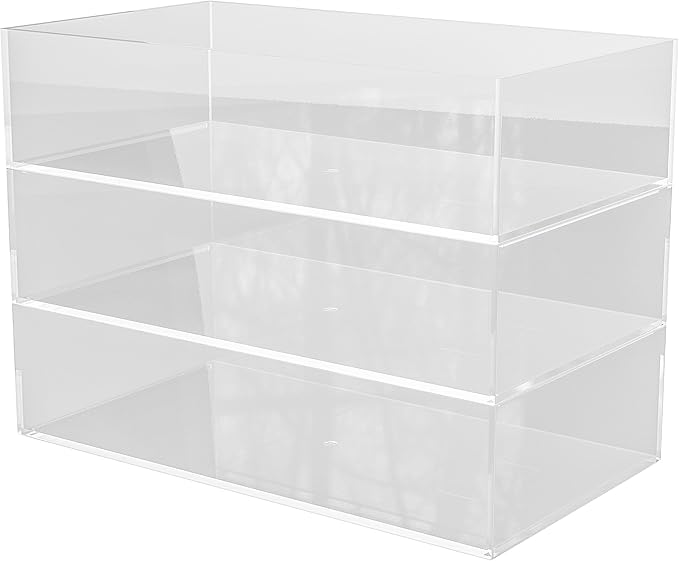 Martha Stewart Brody Desktop Storage Organizer, Stack and Slide Plastic Organizer Tray, Organizer for Office, Kitchen, or Vanity, 3" x 7.5", Clear