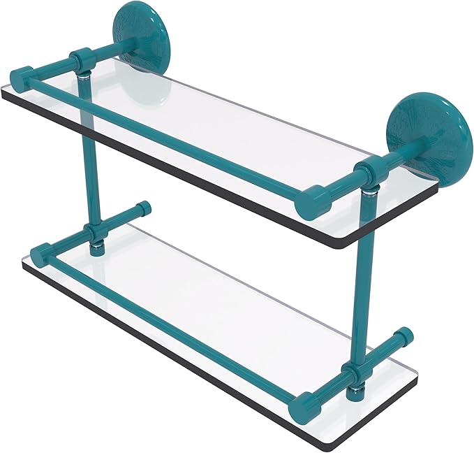 Allied Brass MC-2/16-GAL-GLT Monte Carlo 16 Inch Double Glass Shelf with Gallery Rail, Glokzin Teal