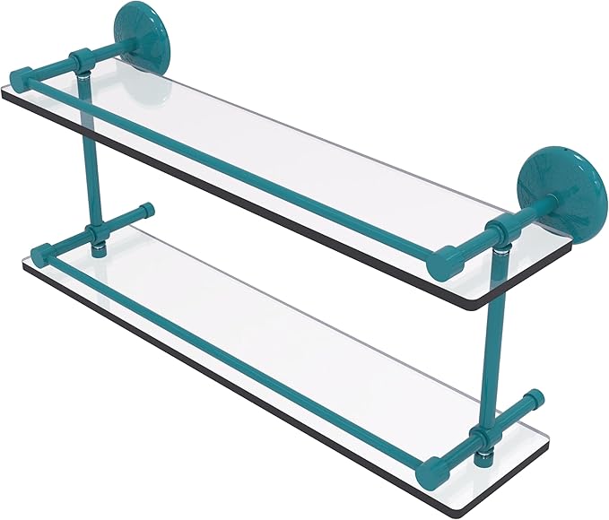 Allied Brass MC-2/22-GAL-GLT Monte Carlo 22 Inch Double Glass Shelf with Gallery Rail, Glokzin Teal