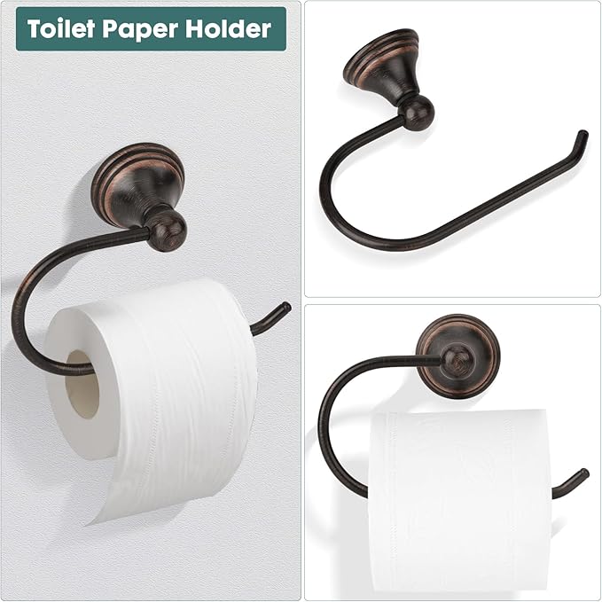 Antique 4 Piece Bathroom Hardware Accessories Set Oil Rubbed Bronze,Towel Bar Set 24 Inch,Toilet Paper Holder,Towel Holder,Towel Rack Set,Brushed Bronze Bathroom Accessories Kit