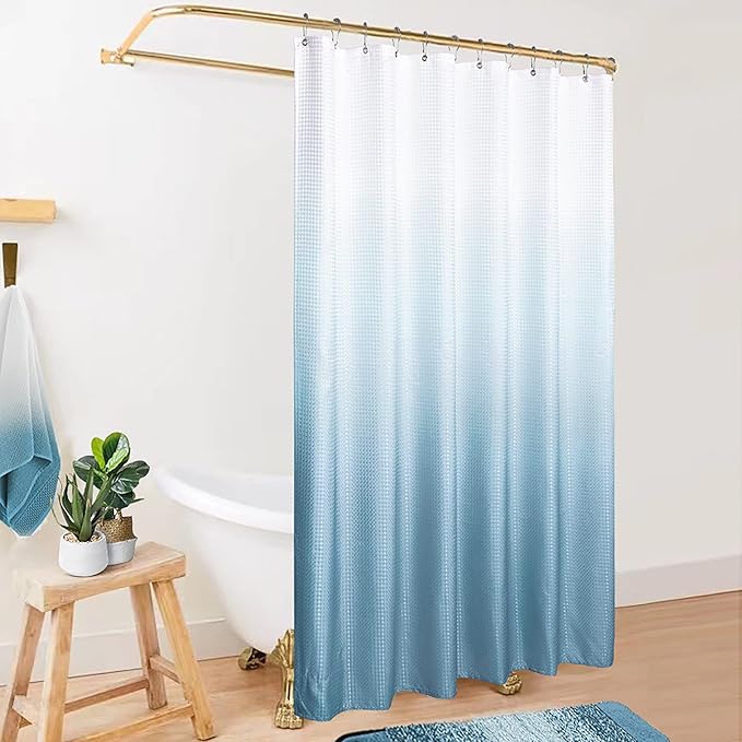 Mrs.Naturall Light Blue Shower Curtain,Soothing Grey Grey Smoke Blue Pastel Bath Curtains for Bathroom,No Need Liner with Hooks Set,72 Inch Long