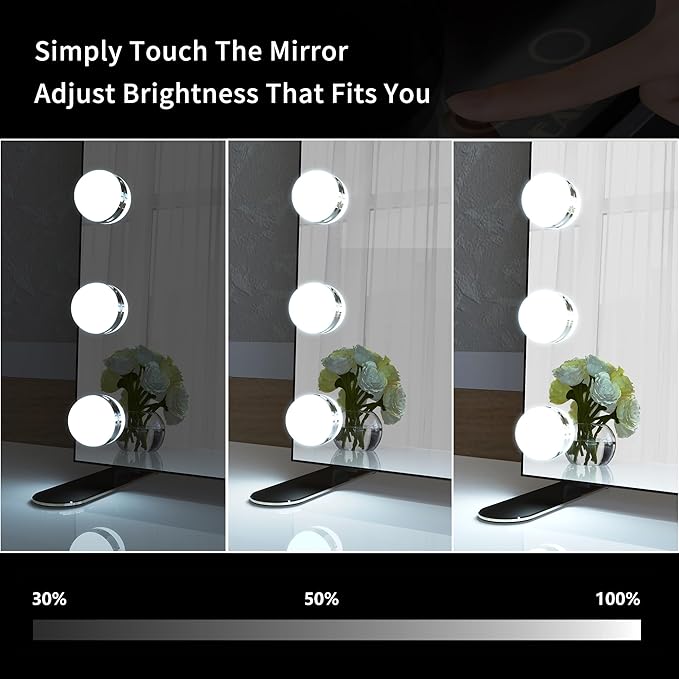 BEAUTME Vanity Mirror with Lights, Lighted Makeup Mirror with 14 Dimmer Bulbs, 2 Color Lighting Mode, Touch Control, Tabletop or Wall Mounted for Bedroom,Dressing Room,Black 23.6" X 20"