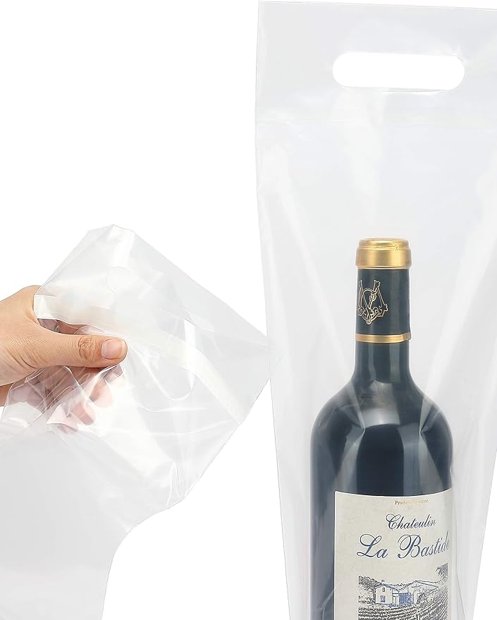 50 pack - Wine to go doggy Bag Carryout Adhesive Seal Tamper Proof Travel Bags for Restaurants, Bars, and Dinner Parties