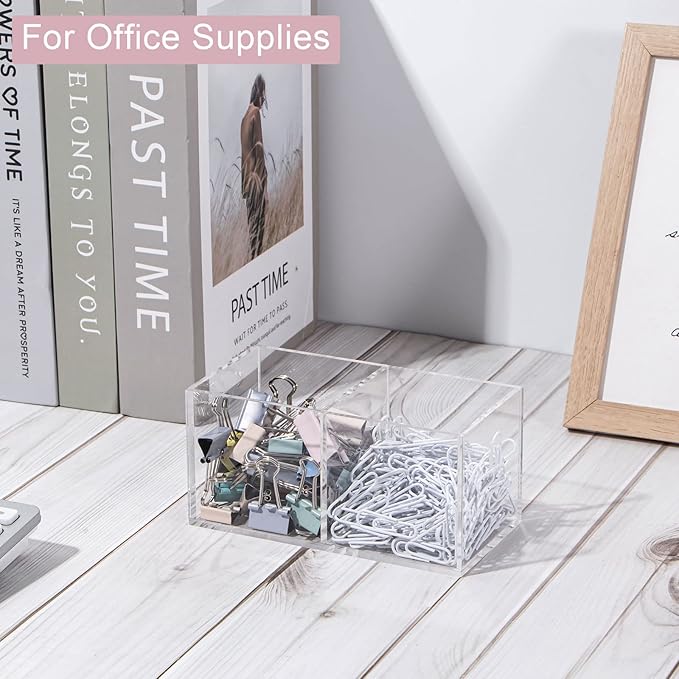 Acrylic Makeup Organizer and Storage, Makeup Brush Holder Organizer 2 Cube Sections, Clear Makeup Cosmetic Lipstick Bin Organizer for Drawer, 5.1'' ?? 2.6'' ?? 2.4''