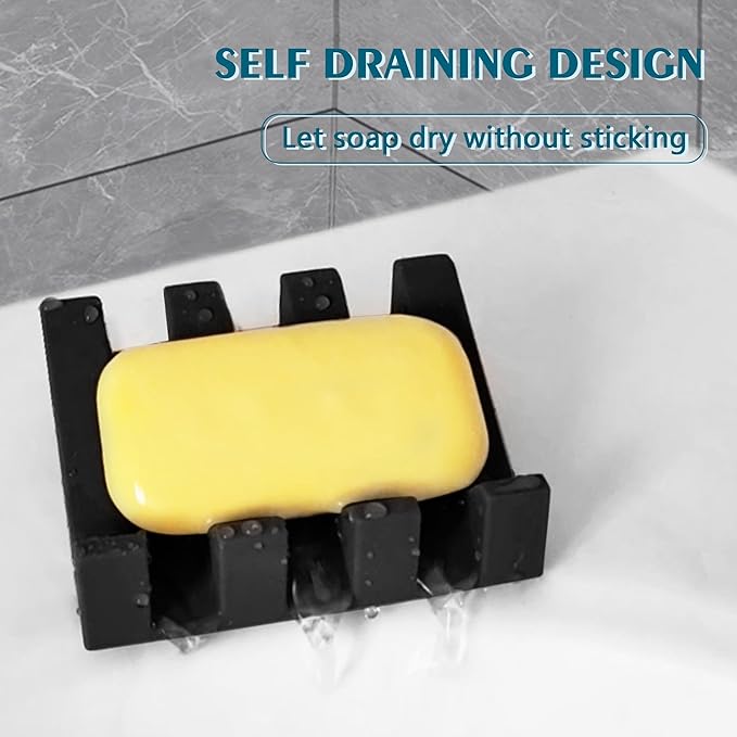Self Draining Soap Dish Holder,Silicone Soap Dish,for Bathroom,Kitchen, Sponges，Can Extend Soap Life，Keep Soap Bars Dry and Easy Cleaning (Black,3-Pack)