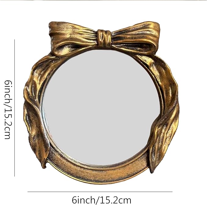 Vintage Round Vanity Desk Mirror - 6x6Inch Wall-Mounted & Tabletop Decorative Ornate Gold Accent Retro Makeup Mirror for Bedroom Dresser Living Room Bathroom Dorm Champagne Gold