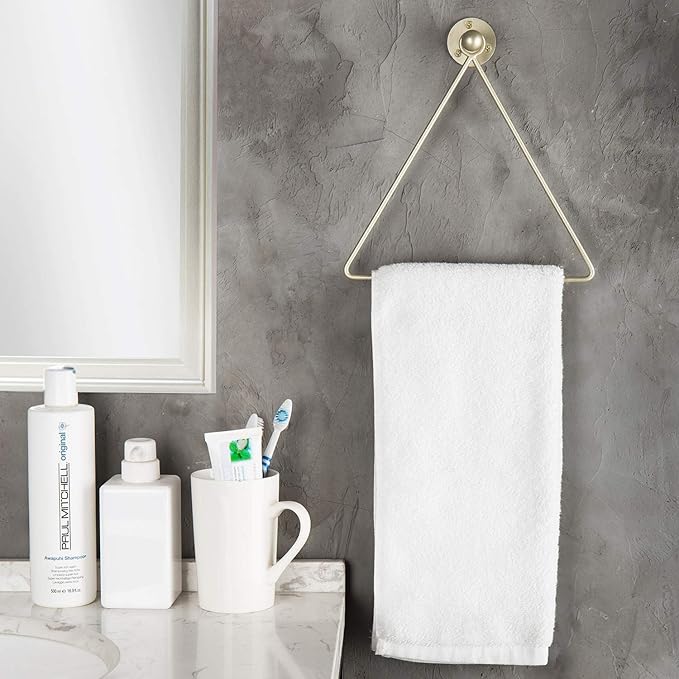 MyGift Hand Towel Holder Wall Mounted, Bath Hand Towel Rack, Triangular Towel Ring for Bathroom/Kitchen Accessories, Matte Brass Metal