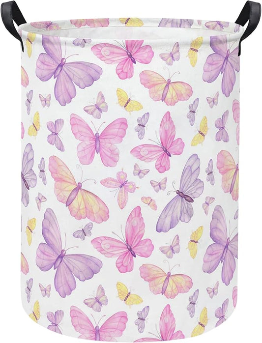 Baby Laundry Hamper kids laundry Basket Waterproof Storage Bin for Bedroom Toy Clothes Organizer Basket Woodland Animals Room D??cor(Pink Butterfly)