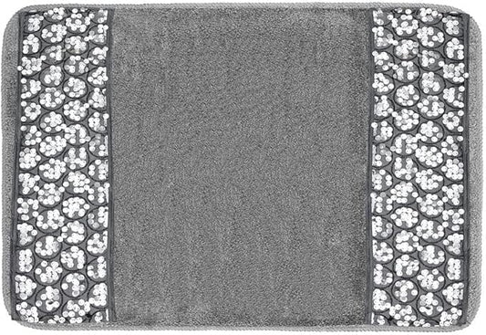 Zahari Home Sinatra Modern Bathroom Rug Classic Luxury Bath Rug Contemporary Decor Silver Bath Mat for Shower Unique Design Stylish Bathroom Rug Bath Shower Tub Decor Bling Silver