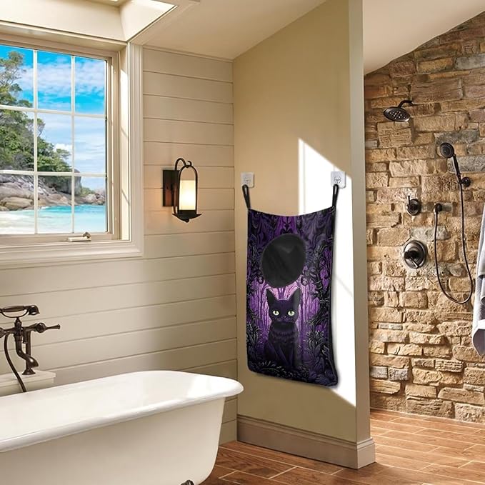 ZOUTAIRONG Halloween Black Cat Hanging Laundry Hamper Laundry Bag Washable Dirty Hamper for Clothes Large Laundry Basket Toys Storage Organizers for Home Bedroom Bathroom Purple
