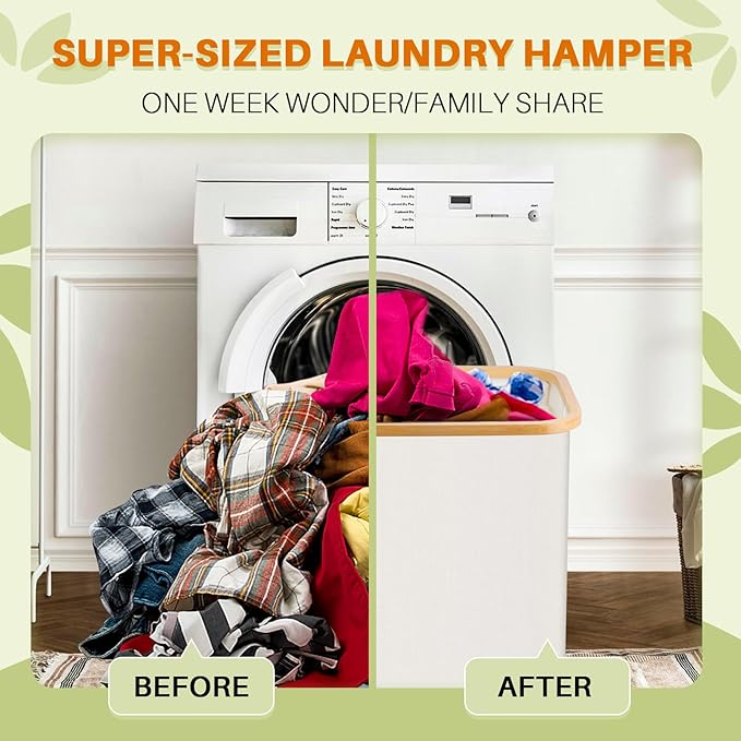Laundry Hamper with Lid, 160L Dirty Clothes Hamper for Laundry Basket 3 Section, Extra Large Laundry Sorter Hamper 3 Compartment with Removable Inner Bags & Labels, Beige