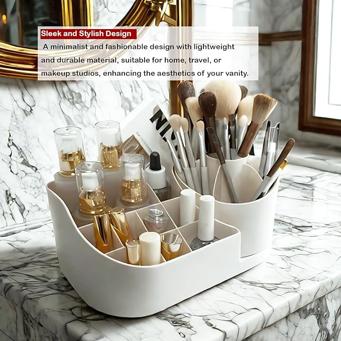 Makeup Organizer Countertop with Rotating Brush Holder for Vanity, Bathroom, Dresser Cosmetic Makeup Storage Organizer Multifunctional?€?