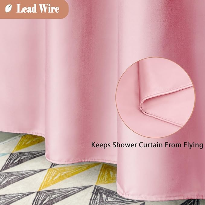 UFRIDAY Extra Long Pink Shower Curtain Liner 72x84 inches,Washable Polyester Shower Curtains for Bathroom with See Through Mesh Window and Hooks