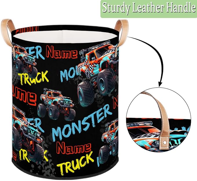 Custom Monster Truck Car Laundry Hamper, Personalized Laundry Baskets with Handles Dirty Clothes Hamper Storage Basket
