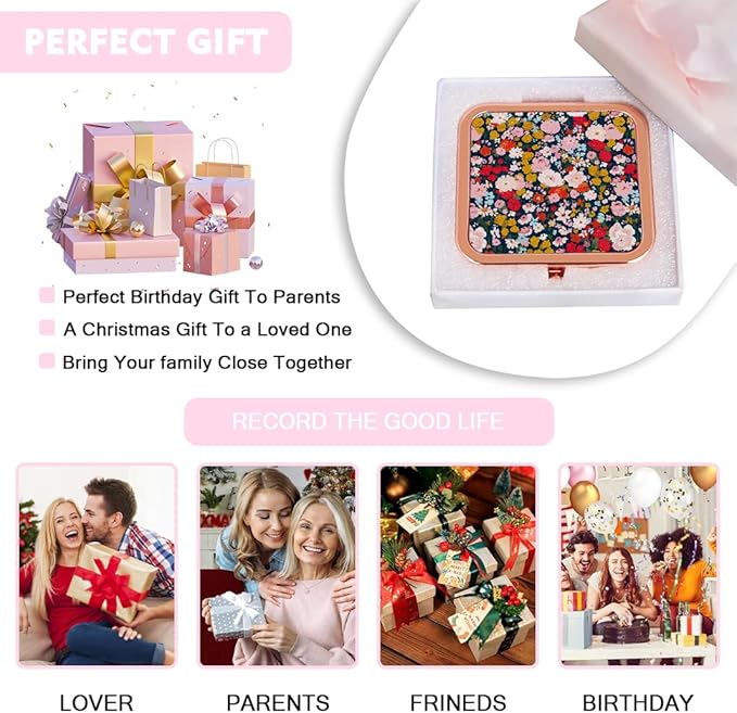 Compact Mirror for Purse Flower Small Floral Retro Folding Portable Pocket Mirror for Women Girls Travel Gift