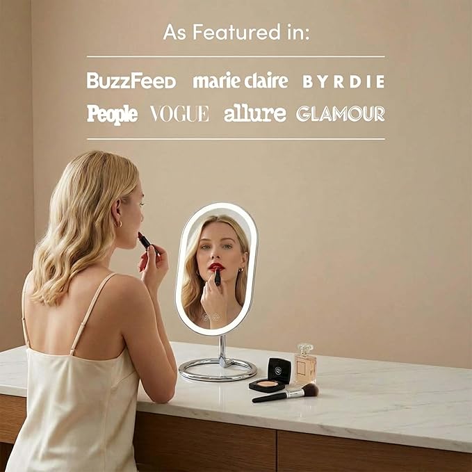 Fancii Vera LED Lighted Vanity Makeup Mirror, Rechargeable - Cordless Illuminated Cosmetic Mirror with 3 Dimmable Light Settings, Dual Magnification (Chrome)