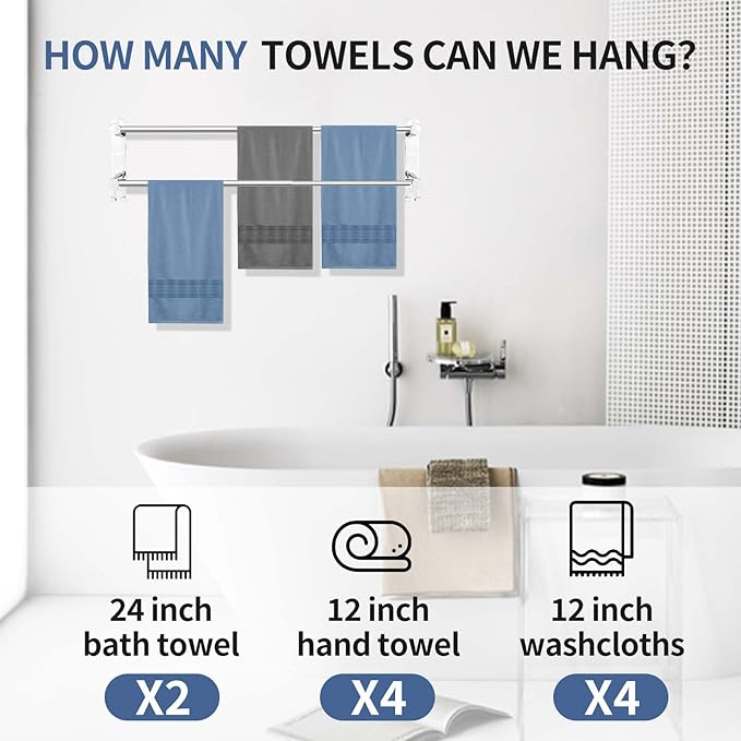 Stainless Steel Double Towel bar,adjustable16-28IN Double Towel Racks for Bathroom Wall Mounted,Suitable for Bathrooms and Kitchens