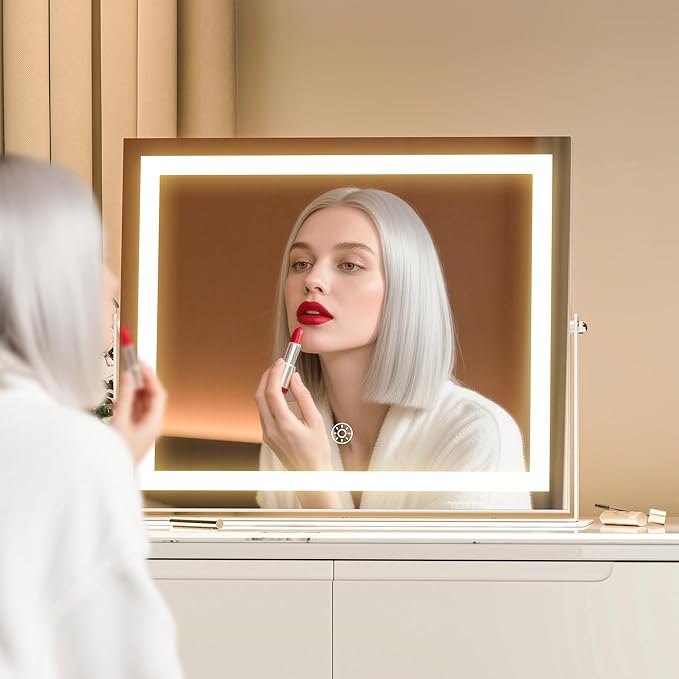 MINISO Vanity Mirror with Lights-13.8" x 10.6" LED Makeup Mirror, 3 Color Modes Touch Control and Brightness Adjustment Lighting Mirror, 10X Magnifying Glass, 360° Rotation