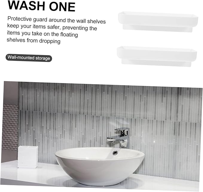 ULTECHNOVO 2-Piece Wall-Mounted Storage Rack Nail-Free Bathroom and Kitchen Organizer White Plastic Sundries Shelf for Easy Installation and Space-Saving